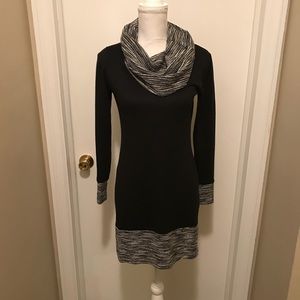 Black sweater tunic with cowl neck